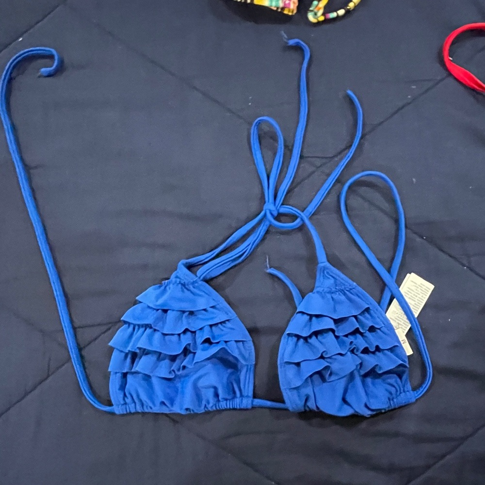 Blue ruffles bikini top